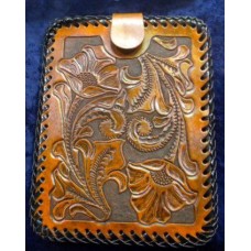 Handmade Leather Small Tablet or I Pad Case with Floral Design.